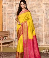 Lime Green-Pink Kanjivaram Silk Saree